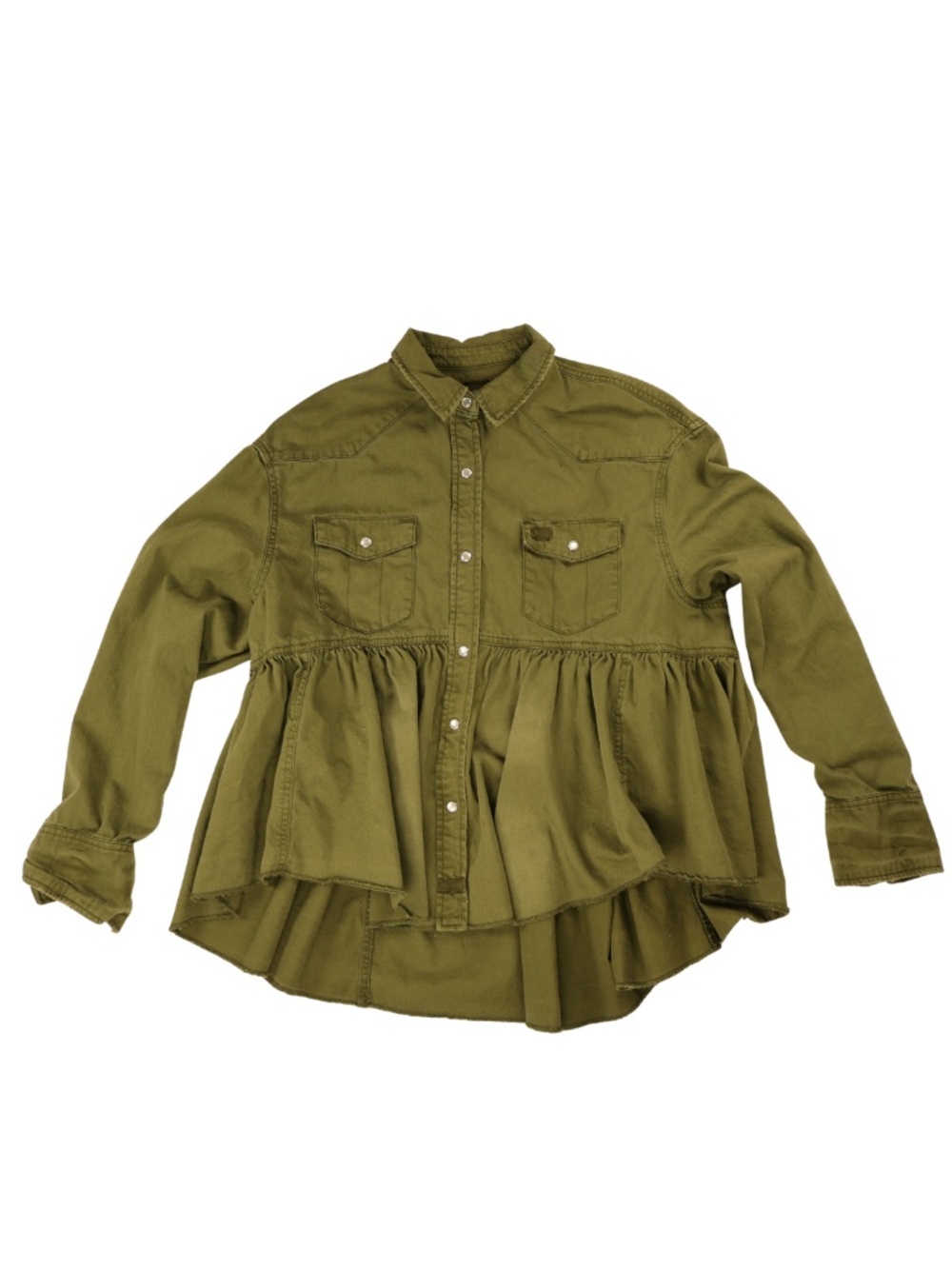 We The Free XS Olive Utility Jacket Peplum Button Front Shacket Free People